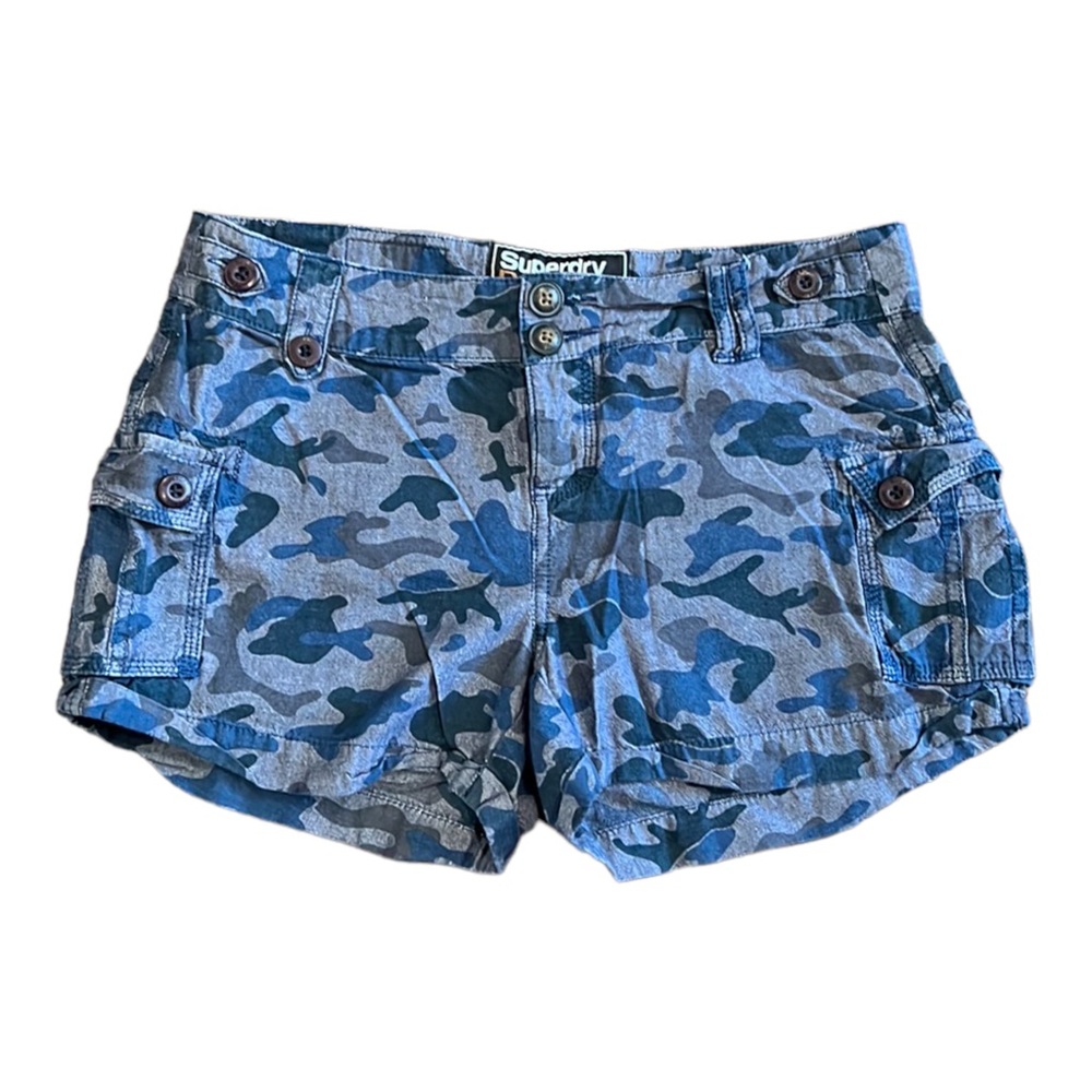 SUPERDRY REGIMENT Low-Rise Blue Camouflage Cuffed Cargo Shorts